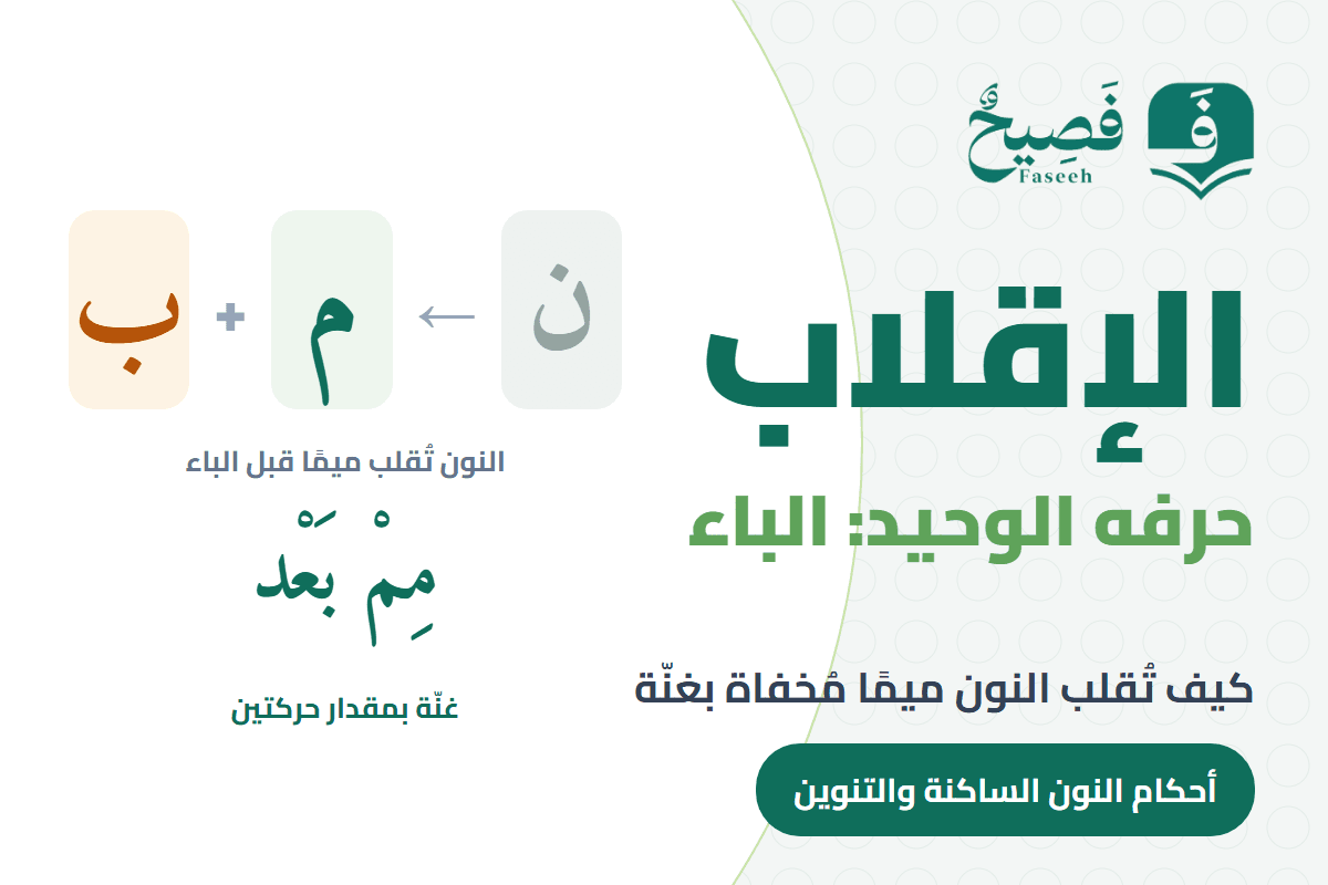 الإقلاب في التجويد: النون تُقلب ميمًا قبل الباء